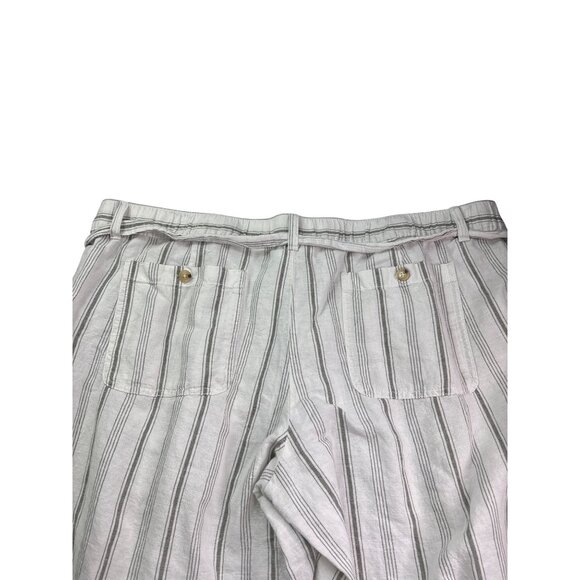 Liz Claiborne Striped Linen Blend Capri Pants XXL Elastic Waist Belt White Grey - Picture 4 of 7